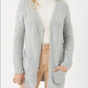 Popcorn Eyelash Open Front Cardigan - Leaf
